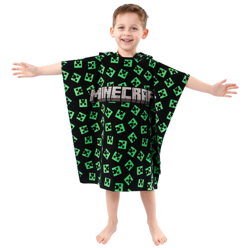 Minecraft Hooded Towel | Creeper Towel Poncho | Gaming Beach Towels for Boys | One Size Black - Image 2
